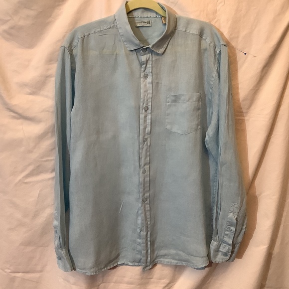 Natural blue by vistor 100% linen light blue button down long sleeves - Picture 1 of 10